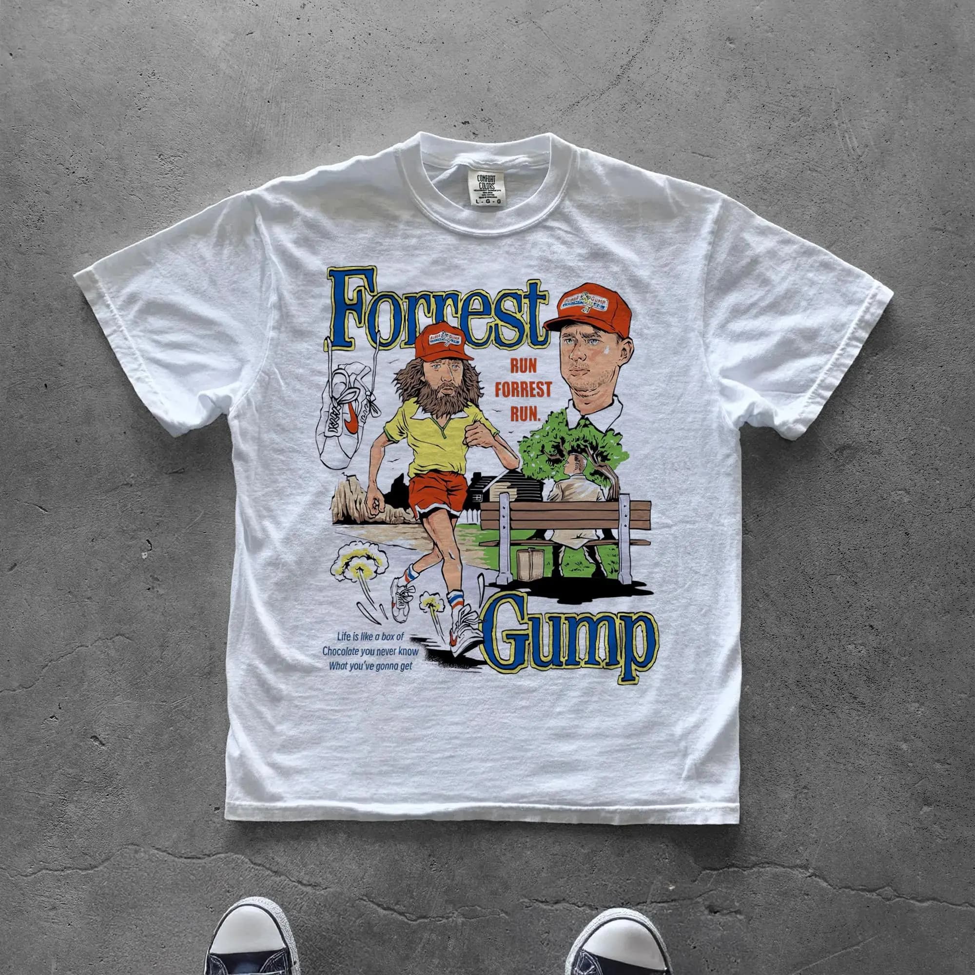 T-shirt sur le thème du film Forrest Gump, T-shirt à motif teinté, T-shirt décontracté imprimé, T-sh