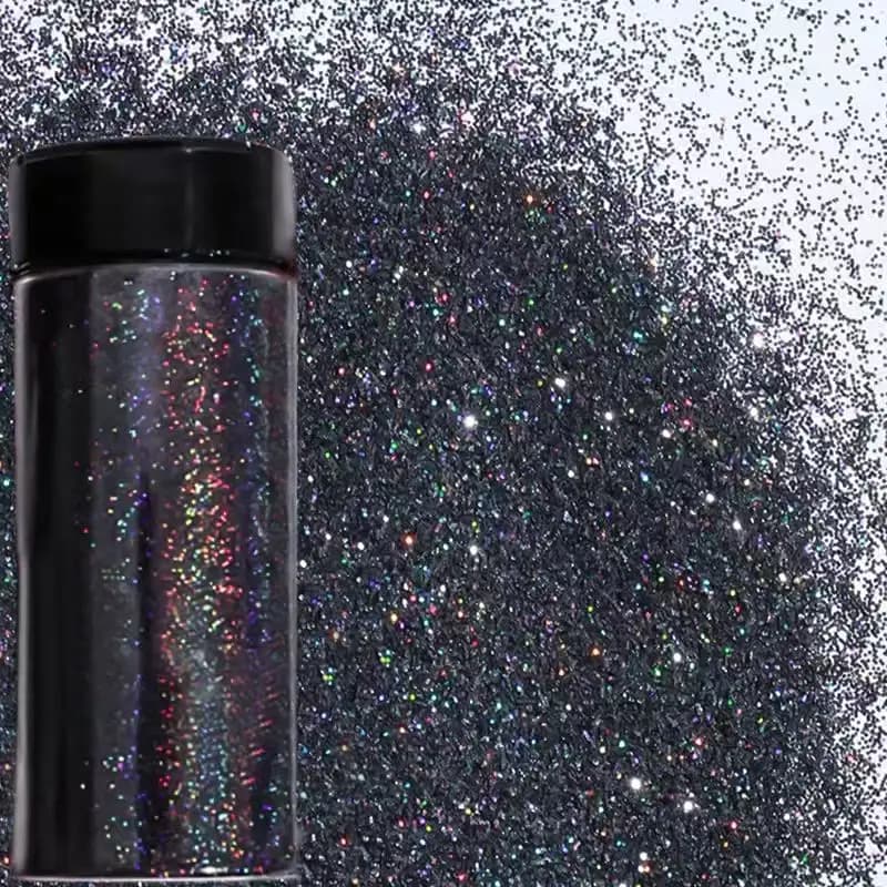 Poudre holographique à paillettes noires ultra-fines, poudre à paillettes ultra-fines portable, amél