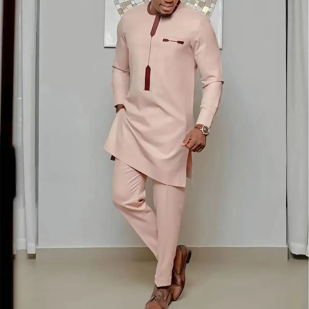 Hommes survêtements costumes ensemble caftan brodé à manches longues hauts pantalons 2 pièces ensemb