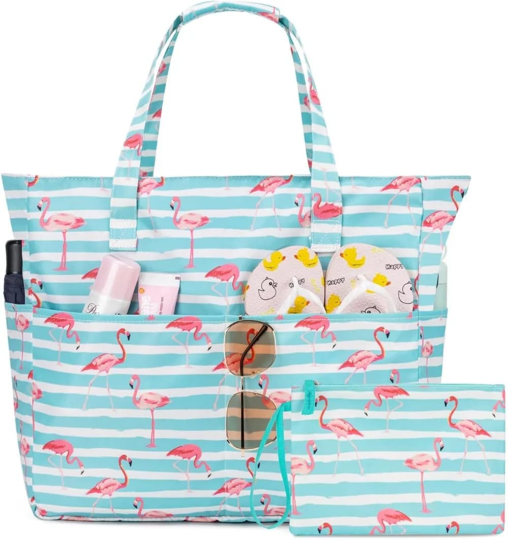 KABAQOO Sac de plage extra large imperméable et résistant au sable pour femme avec fermeture éclair