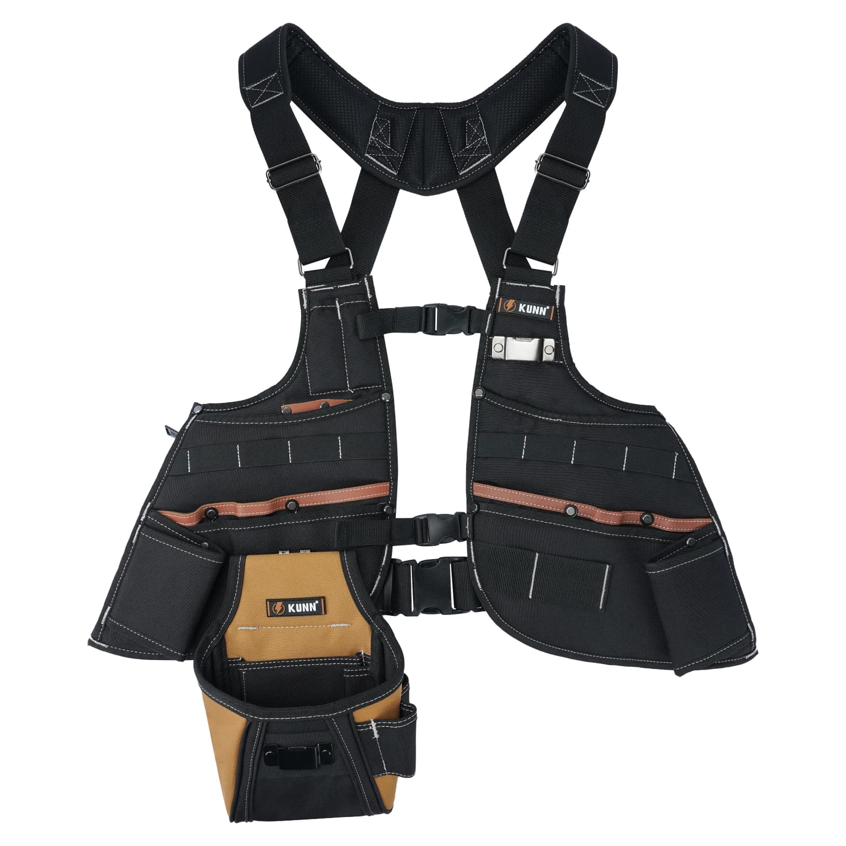 Gilet à outils en cuir pour hommes – Gilet de travail réglable à 37 poches pour électriciens, charpe