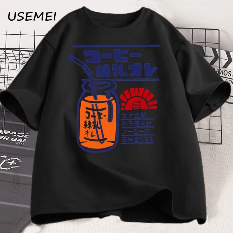 Style japonais jus de fruits T-Shirt été Vintage imprimé à manches courtes coton T-Shirt drôle pour