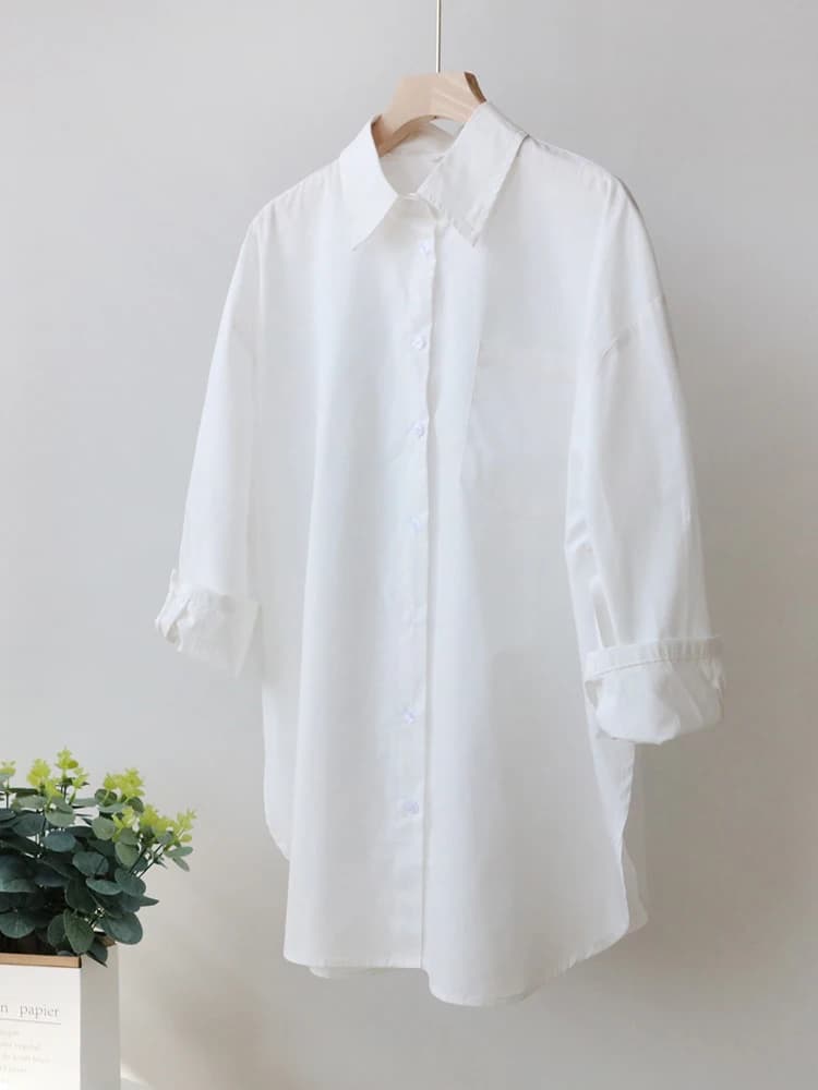 Chemise surdimensionnée pour femmes, 100% coton, couleur unie, manches longues, boutons, Vintage, be