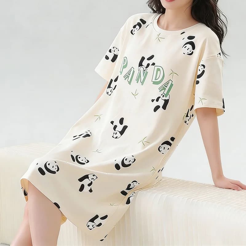 Pyjama Femme Mignon Chat – Robe de Nuit Tendance Été – Vêtement de Nuit Dessin Animé Grande Taille