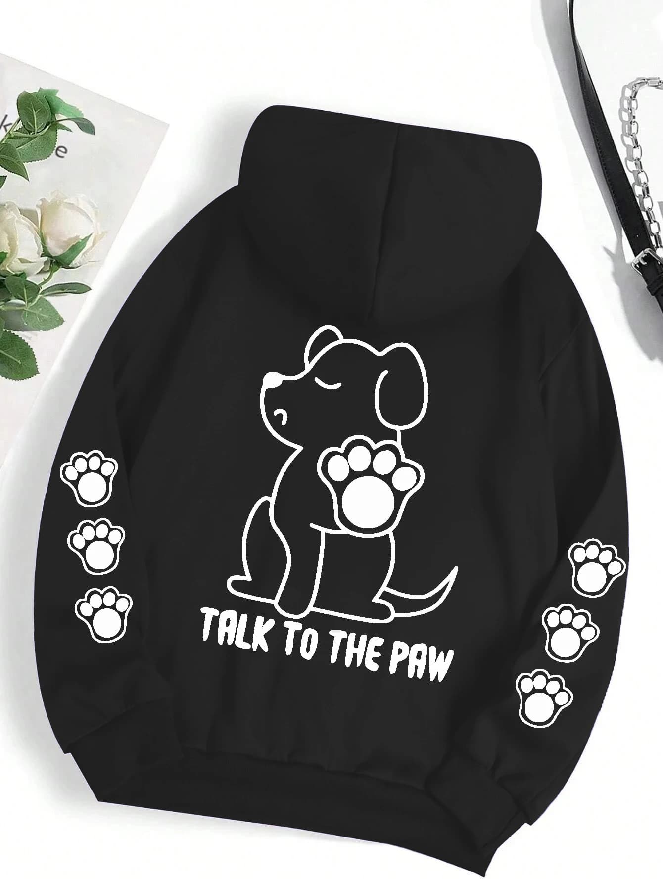 Parlez la patte drôle chien dessin animé imprimé sweat à capuche femmes hommes chaud polaire à capuc