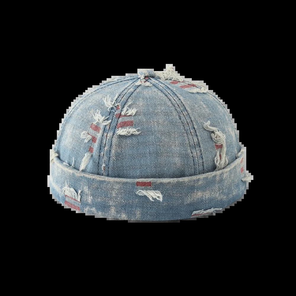 Casquette Docker en Denim Effiloché avec Imprimé Graffiti, Bonnet sans Visière, Réglable, Mélange Co