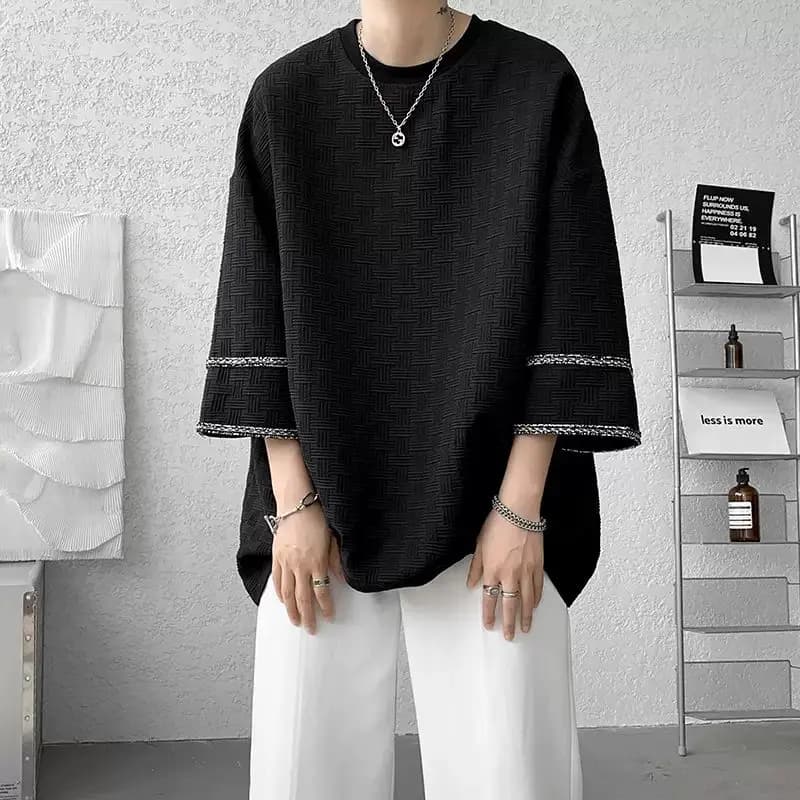 Vêtements pour hommes demi manches pulls élégant ligne lumineuse décoration été décontracté col rond