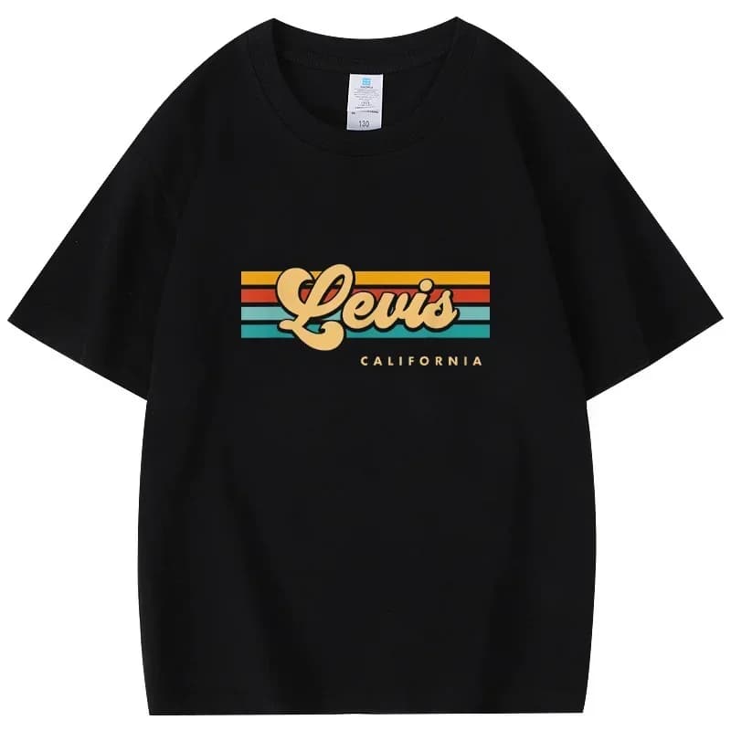2025 nouvel été à manches courtes haut hommes et femmes mode rétro coucher de soleil rayure Levis, c