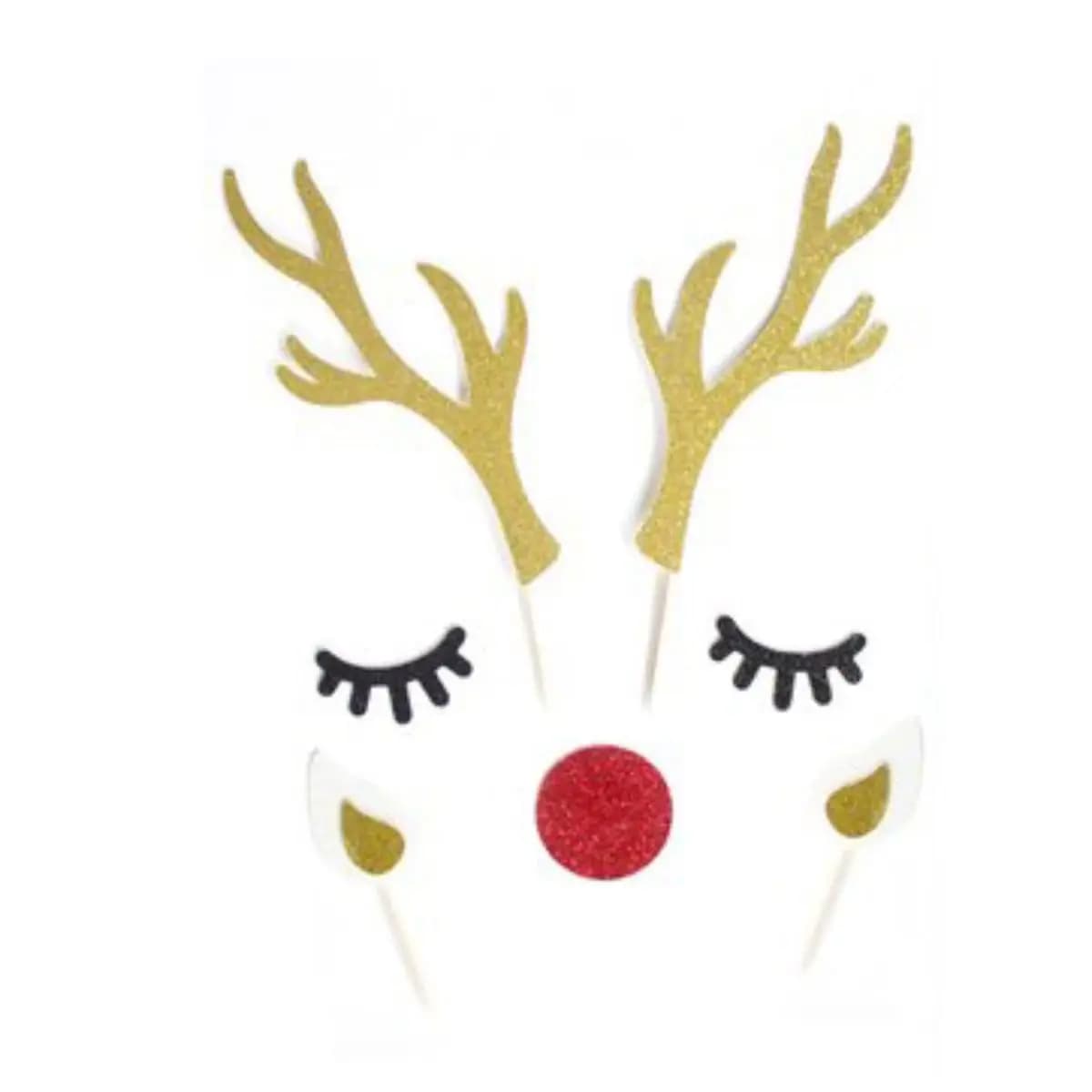 Pâques Halloween dormir noël cerf bois avec cils nez gâteau Topper fournitures de fête décoration de
