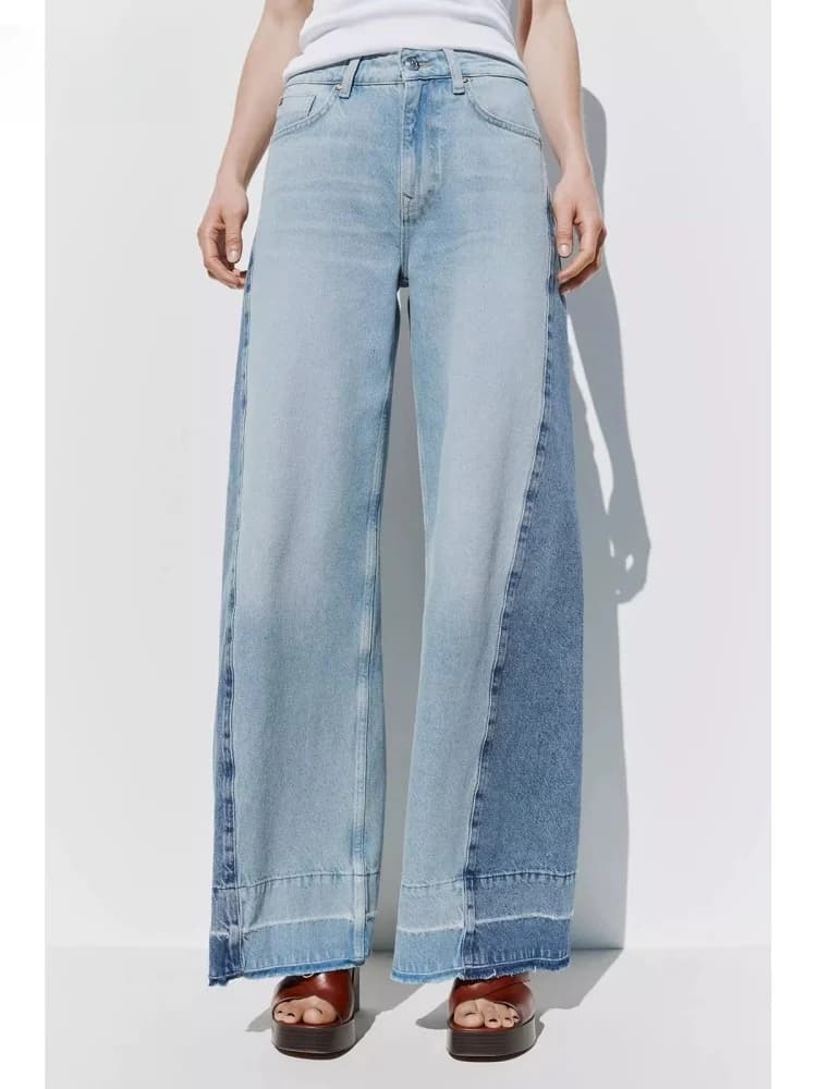 2025 Ropa Y2K mode contraste Patchwork Vintage bleu Baggy jean pantalon pour femmes vêtements droite