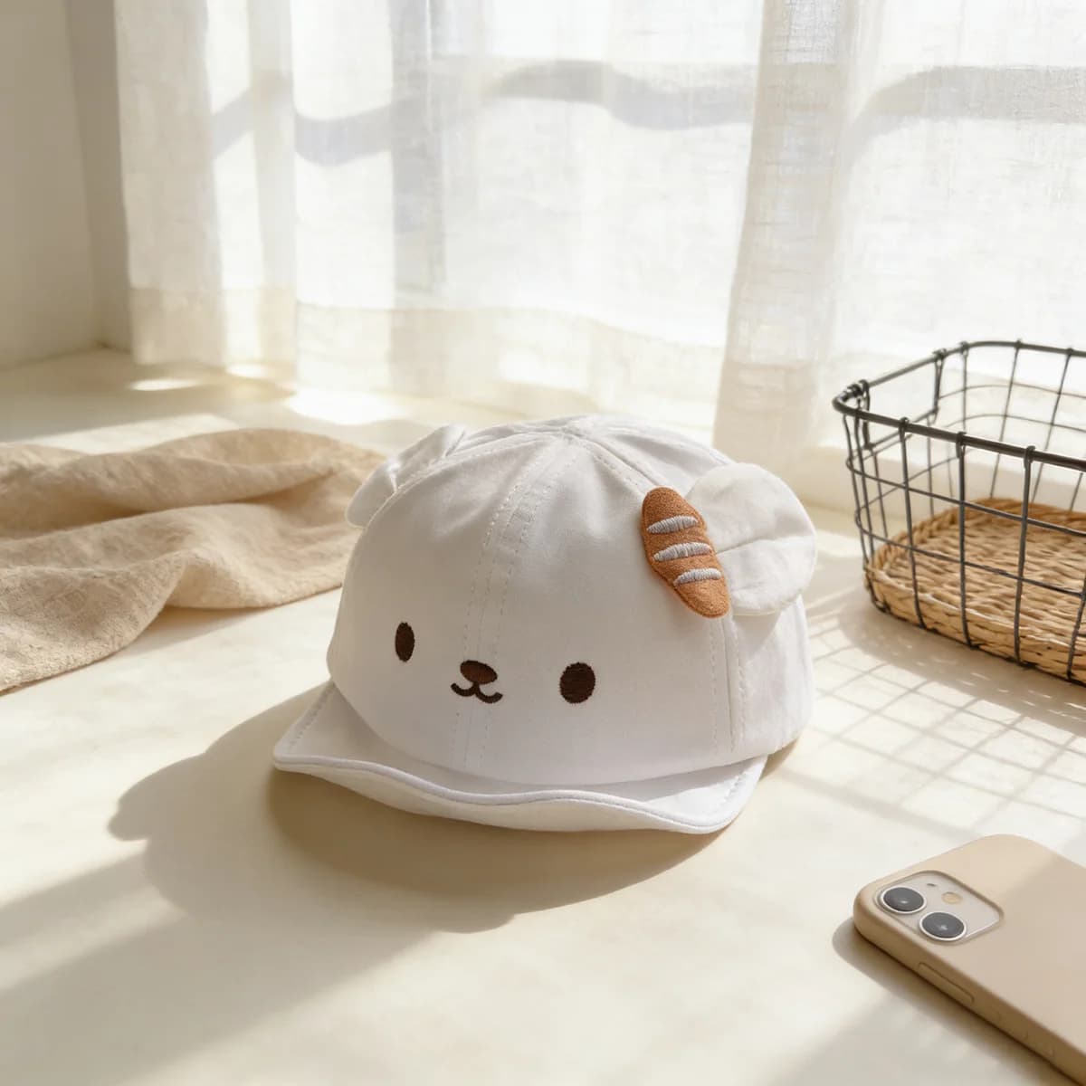 Casquette de baseball à visière souple brodée avec des expressions mignonnes en tissu de dessin anim
