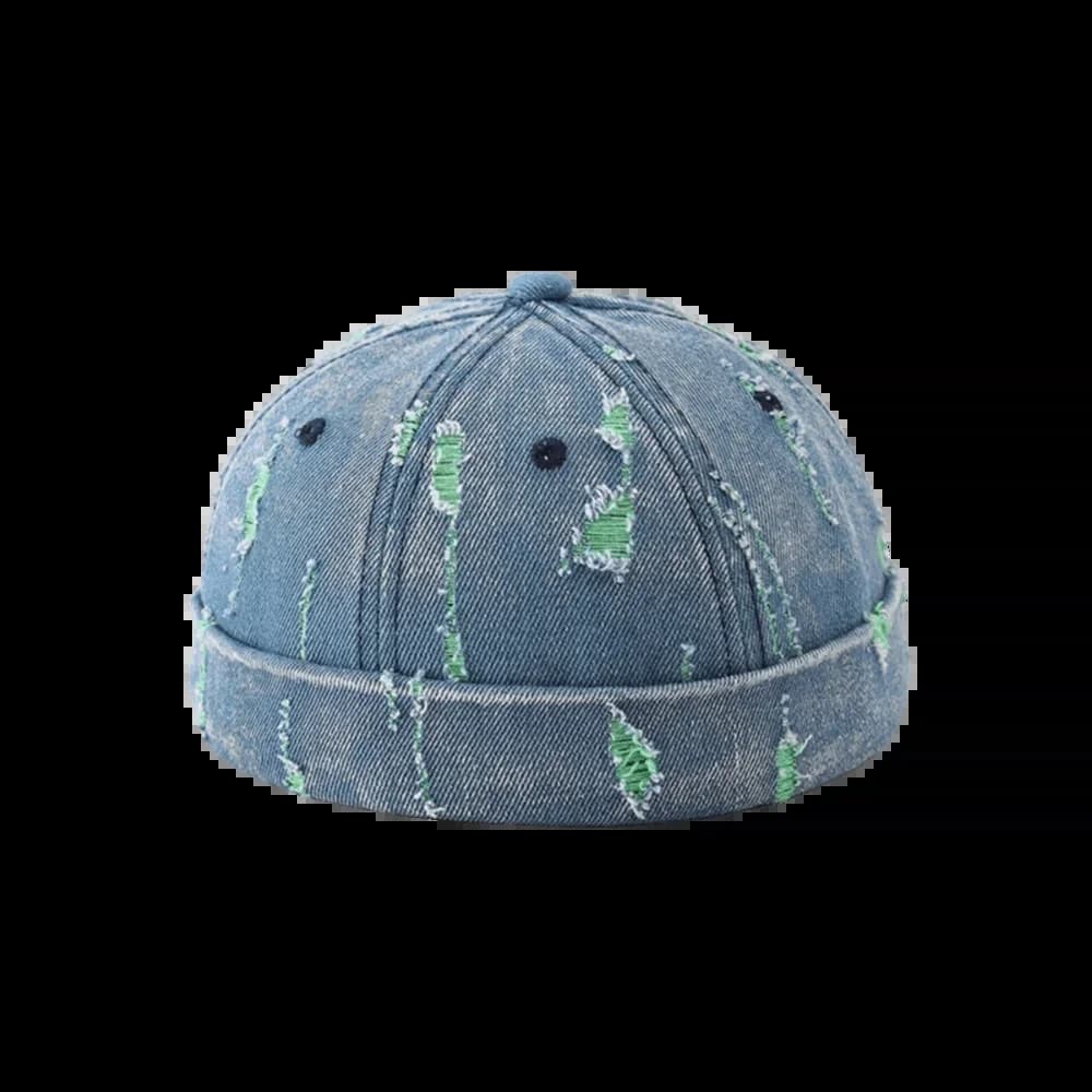 Casquette Docker en Denim Effiloché, Mélange Coton-Polyester, Imprimé Graffiti, Bonnet Sans Visière,