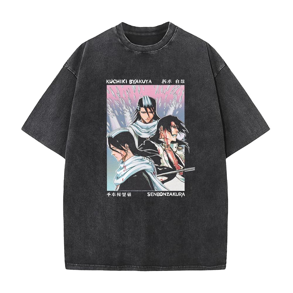 BLEACH Anime Kuchiki Byakuya imprimé t-shirt hommes femmes Vintage lavage coton t-shirt vêtements ét