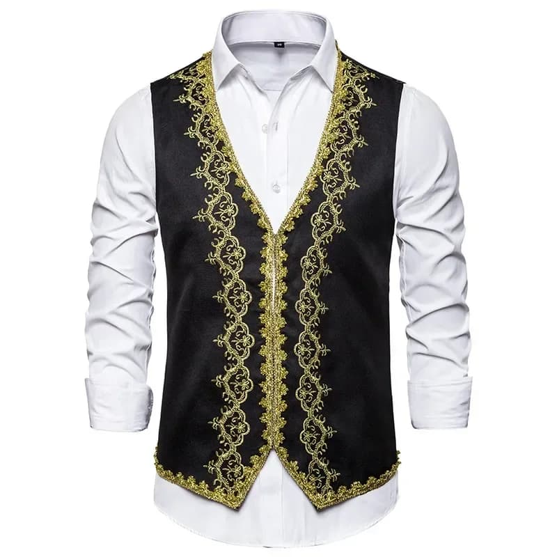 Nouveau élégant or broderie Baroque gilets hommes mince palais Banquet vêtements Gilet hommes scène