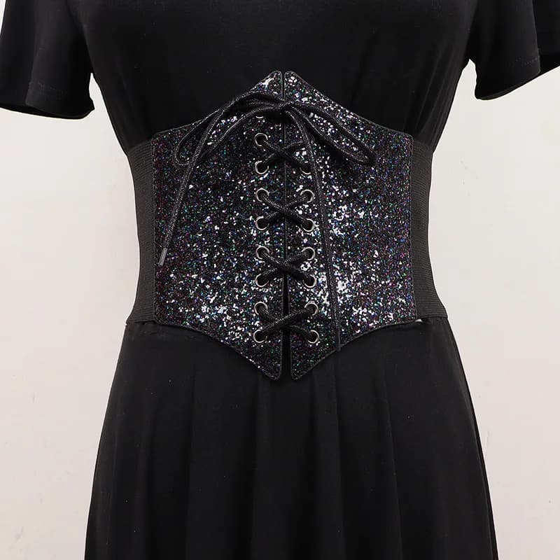Bandes de Taille artificiel astiques Dorées et Argentées pour Femme, Corset Super Large à Paillettes