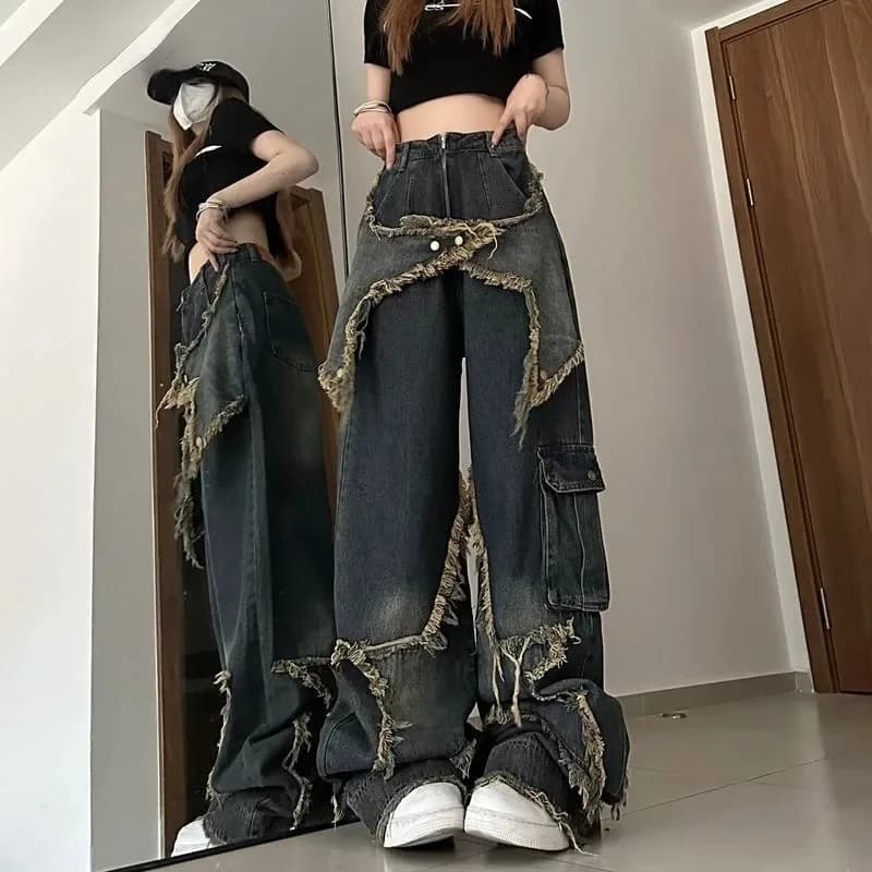 Jean Baggy pour femmes, automne/hiver, Design Vintage européen et américain, application étoile vide
