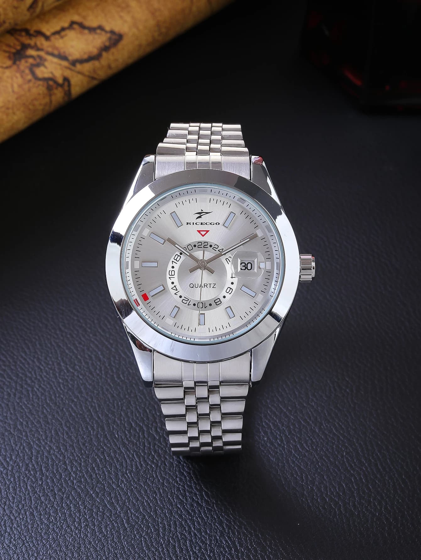 Ricecgo 1 Montre à quartz classique pour homme - Style business, cadran rond, chiffres arabes, affic