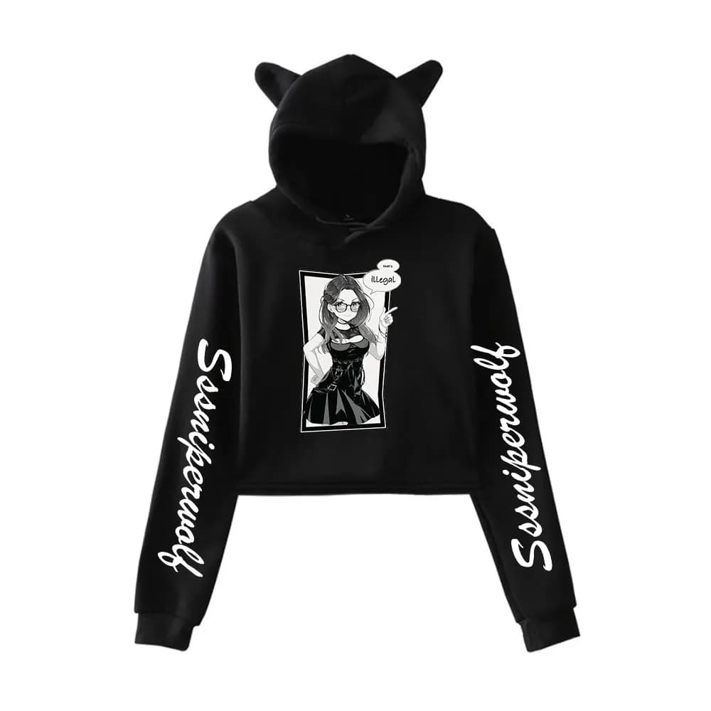 SssniperWolf-Sweat à capuche vintage avec oreilles de chat pour femme, Streetwear des années 90, Swe