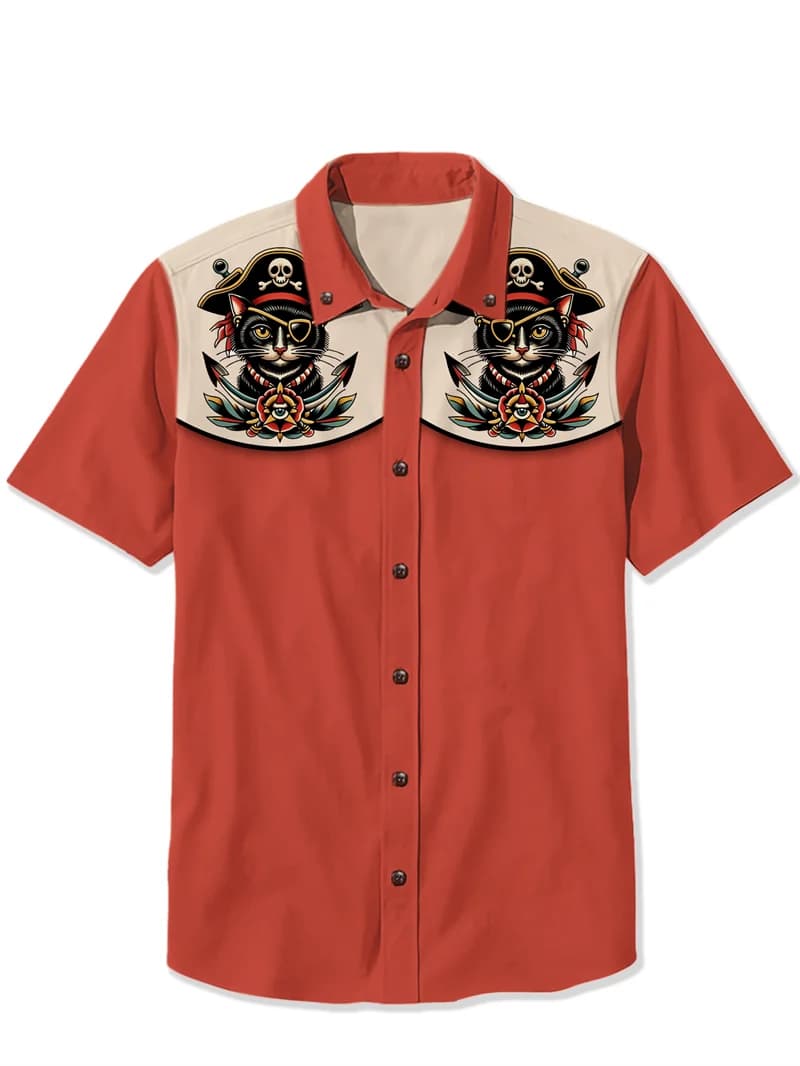 Chemise de guitare Cowboy visage punk chemise hawaïenne pour hommes chemise d'été à manches courtes