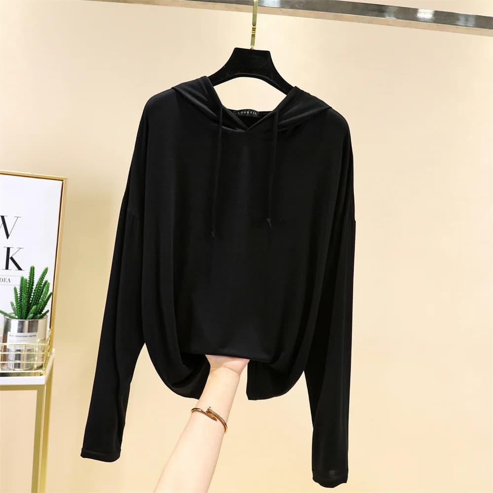 Mode coréenne été Modal sweats pull à capuche t-shirt à manches longues sweat à capuche pour femme t
