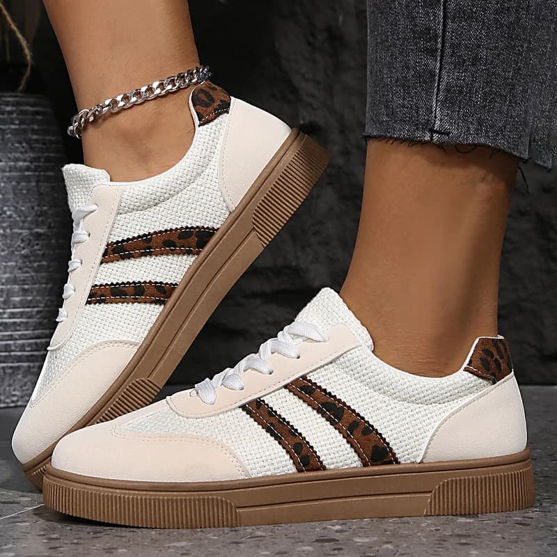 Baskets à plateforme imprimées léopard pour femmes, chaussures de Sport décontractées à lacets, anti