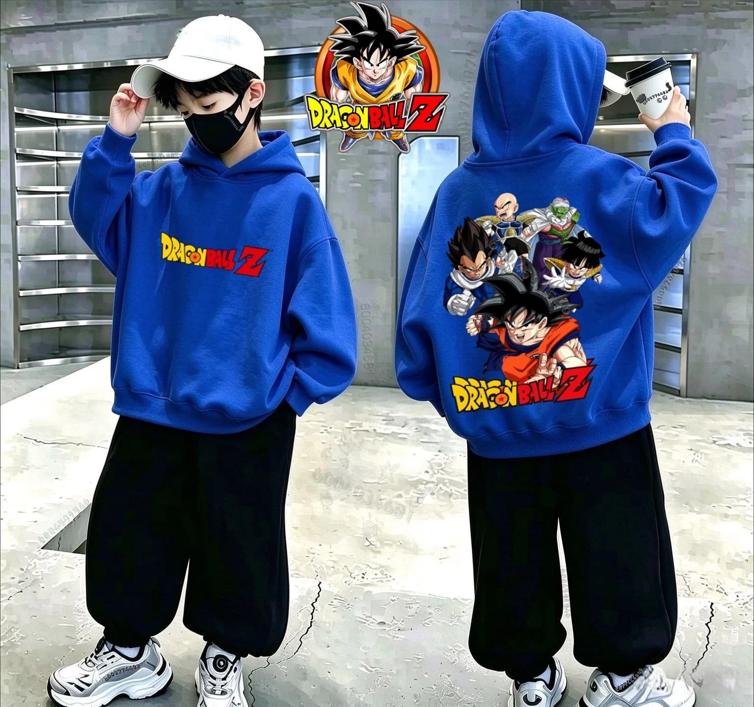 Sweat à capuche Y2K pour garçons, motif graphique Dragon Ball Z sur le devant et le dos, sweat à man