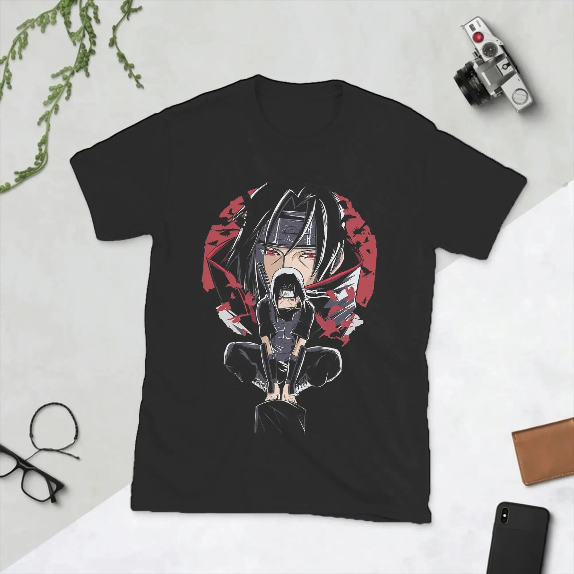 T-shirt Itachi Naruto pour homme, 100% coton, t-shirt cool à col rond, t-shirts manga anime, manches