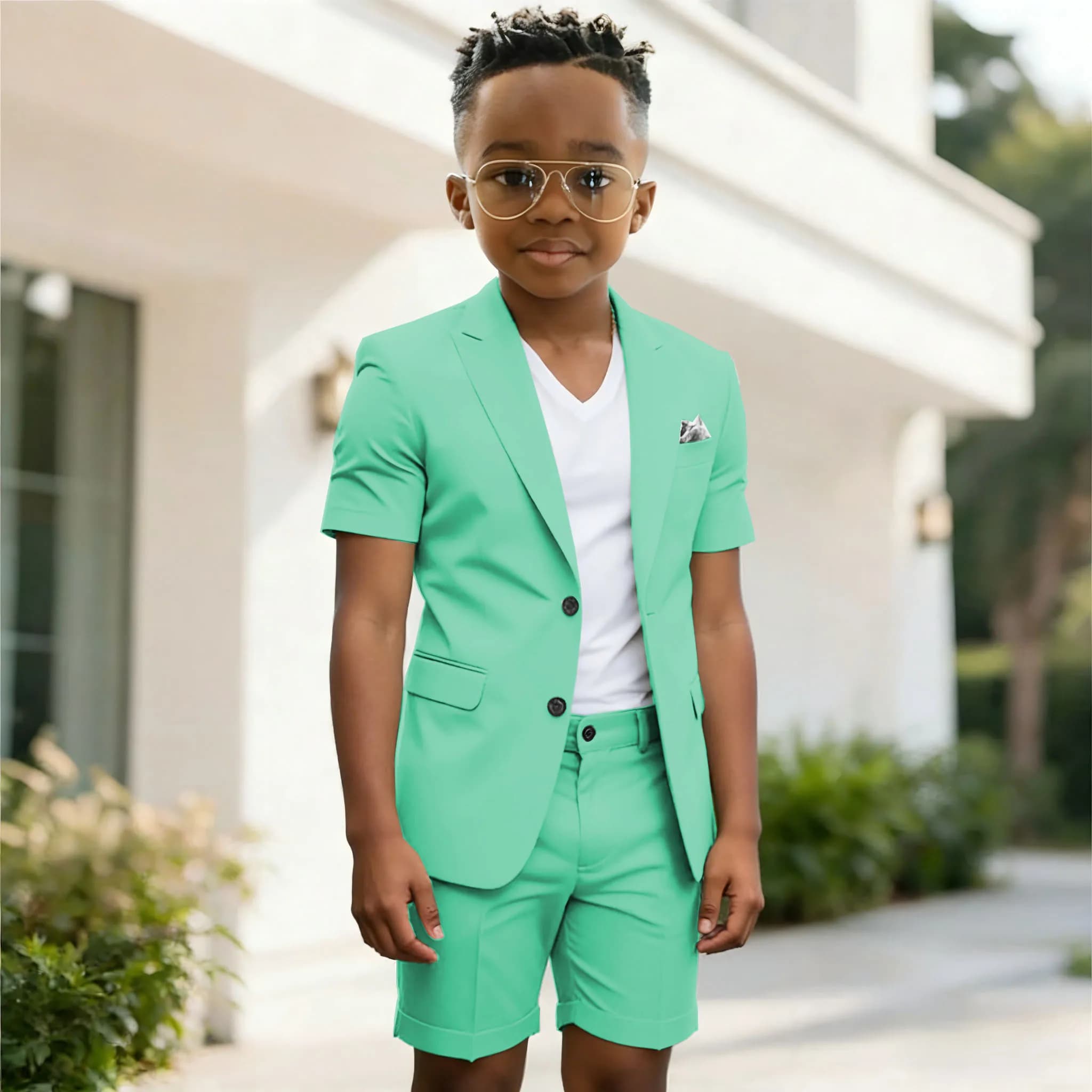 Ensemble de costume bleu ciel pour garçon, idéal pour les fêtes de rentrée, blazer ajusté et pantalo