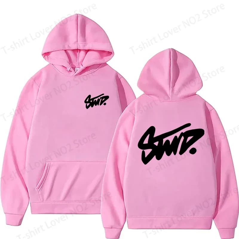 Sweat à capuche STWD, imprimé graffiti et lettres, style Y2K streetwear hip-hop, couleur crème, unis