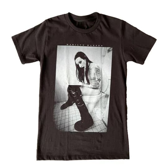 Marilyn Manson Men Cotton TShirt Dark Brown Gothic Grunge Style