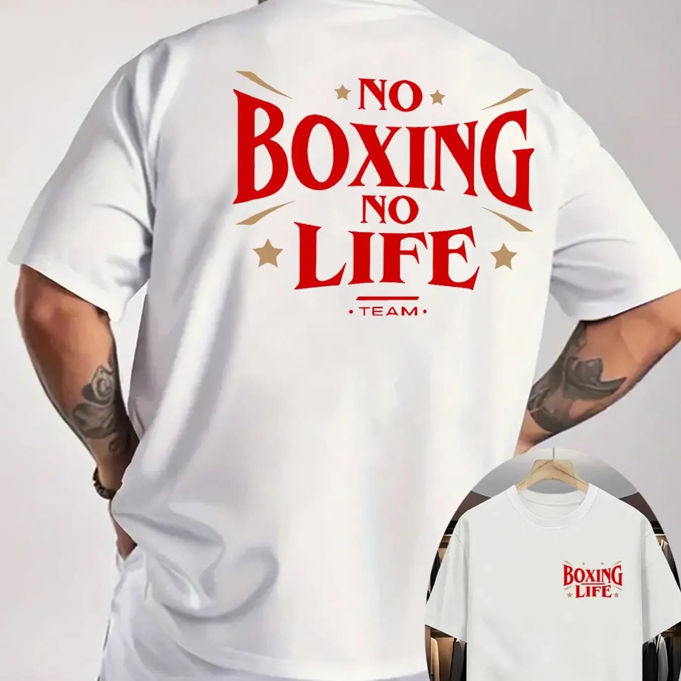T-shirt en coton blanc style équipe de boxe pour hommes, fitness, décontracté, vintage, streetwear