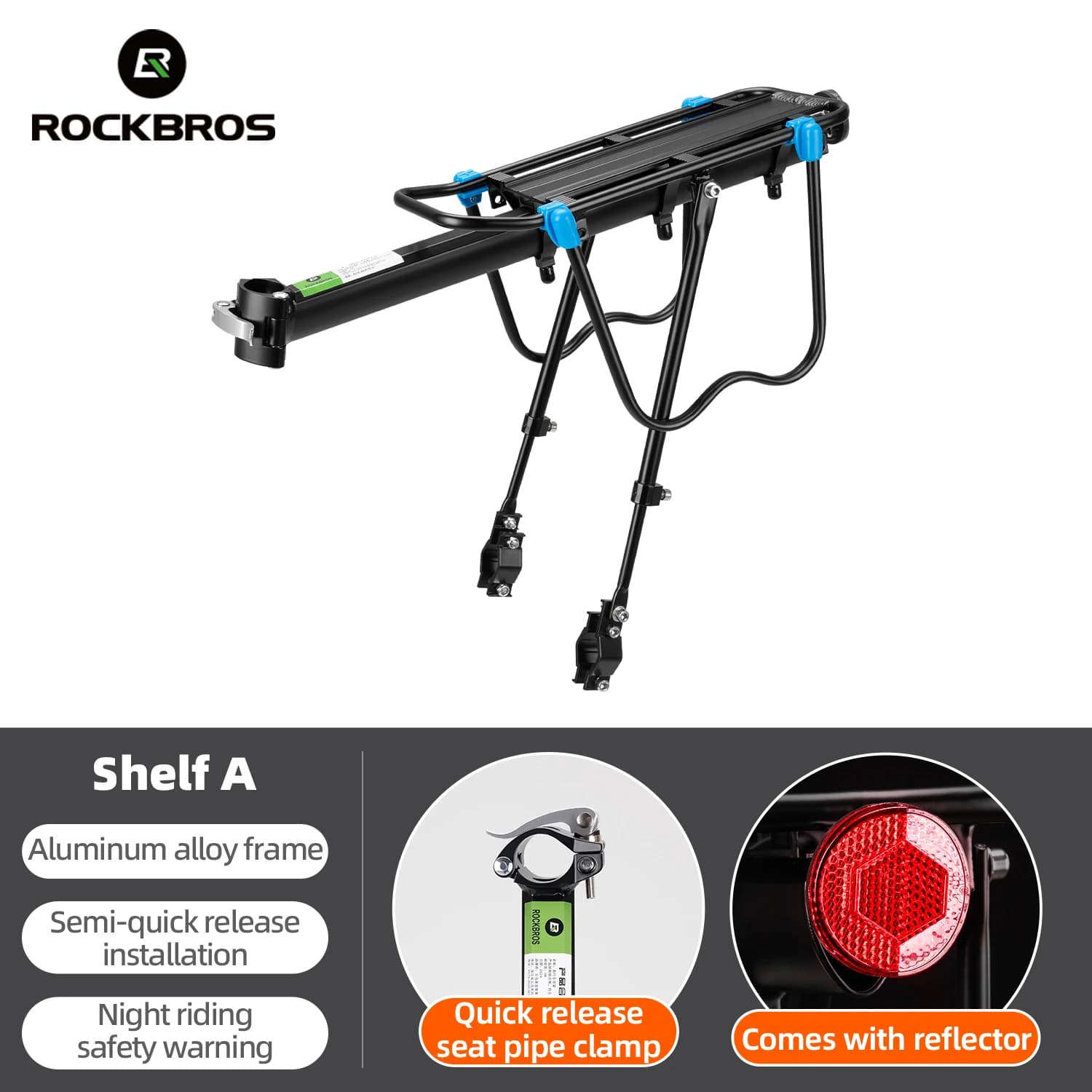 ROCKBROS porte-vélo en alliage d'aluminium vtt vélo porte-vélo porte-bagages coffre détachable vélo