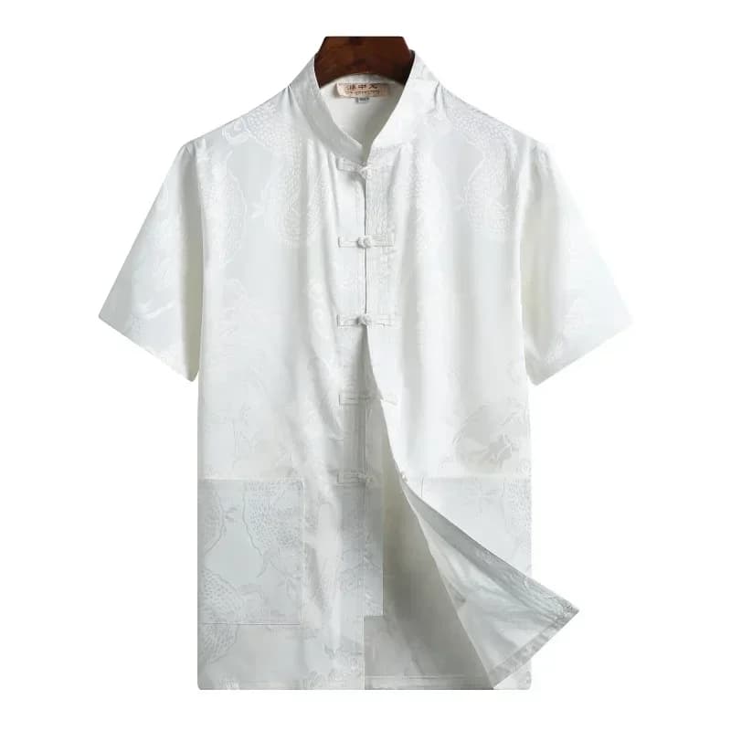 Vêtements traditionnels chinois pour hommes, costume Tang rouge Hanfu, chemise à manches courtes, Vi