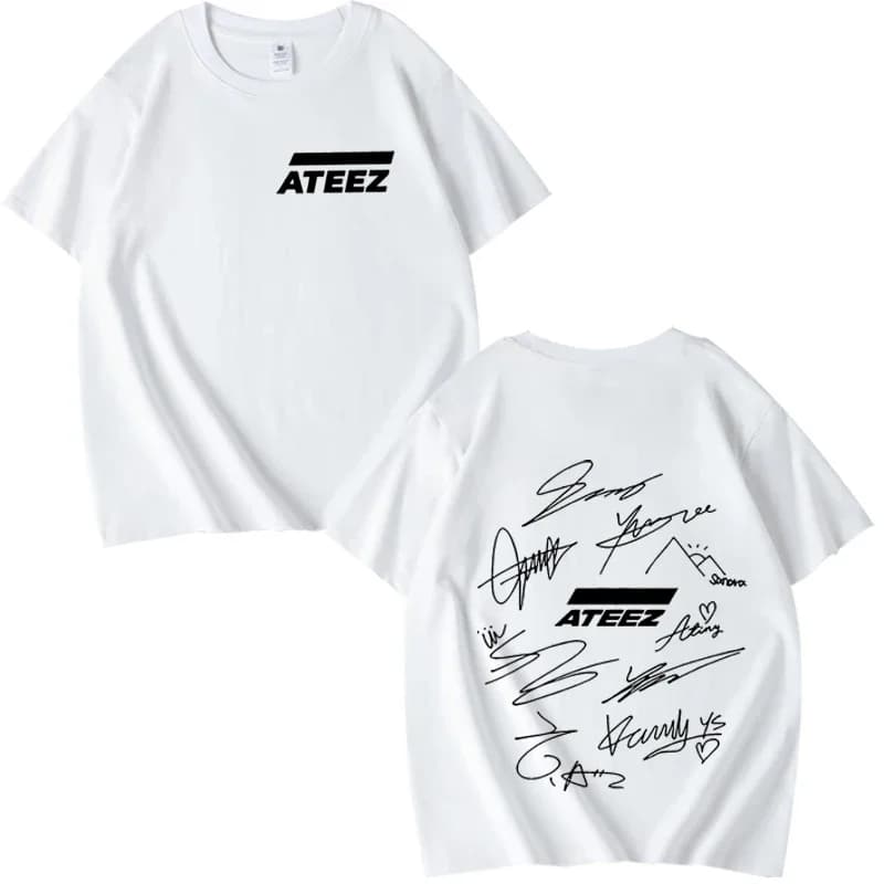 T-shirt ATEEZ World Tour avec signatures des membres du groupe et imprimé géométrique au dos, pour h