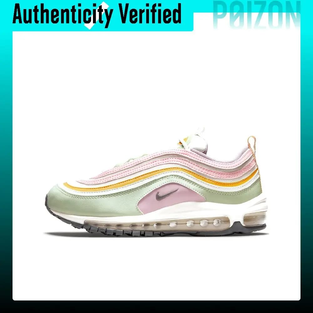 Chaussures de course Nike Air Max 97 pour femmes, modèle bas, couleur rose pâle/vert/jaune/blanc, DH