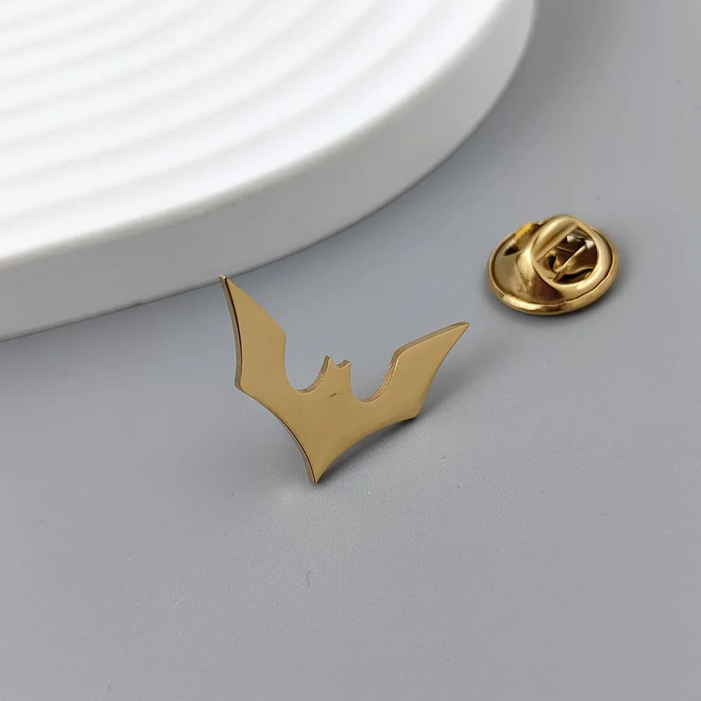 Broches chauve-souris en acier inoxydable pour hommes, accessoire de bijoux d'halloween plaqué or, é
