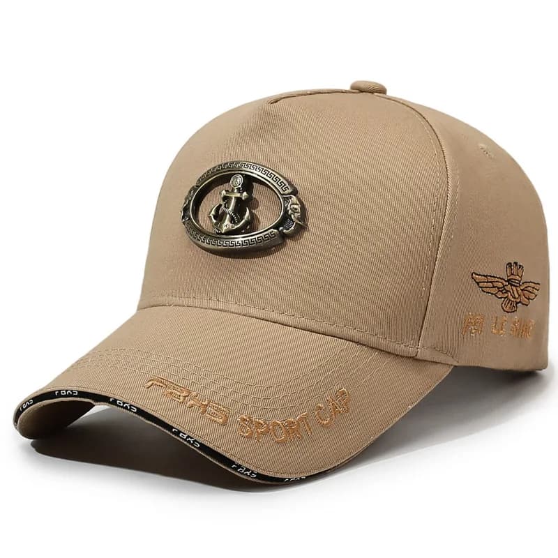 Casquette de baseball homme avec emblème ancre métallique, sangle ajustable, respirante, idéale pour