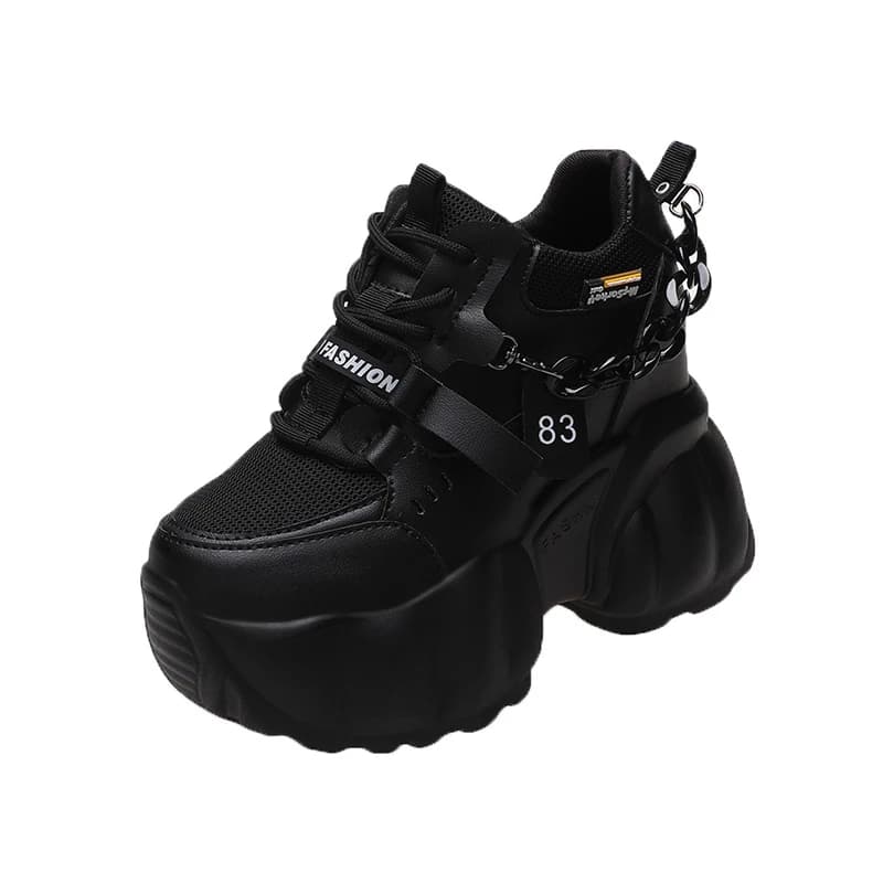 JOChunky Sneakers pour Femme, Blanc, Noir, Mode, 10cm, Semelle Optique, Décontracté, Chaussures de d