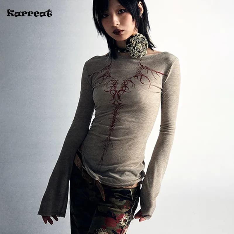 Karrcat-T-shirt Punk Irrégulier Gothique Y2k, Streetwear, Esthétique Grunge avec Espèce Y-Vintage, T