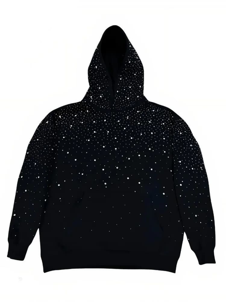Strass clouté surdimensionné sweat à capuche femmes et hommes étincelle imprimé étoilé pull automne