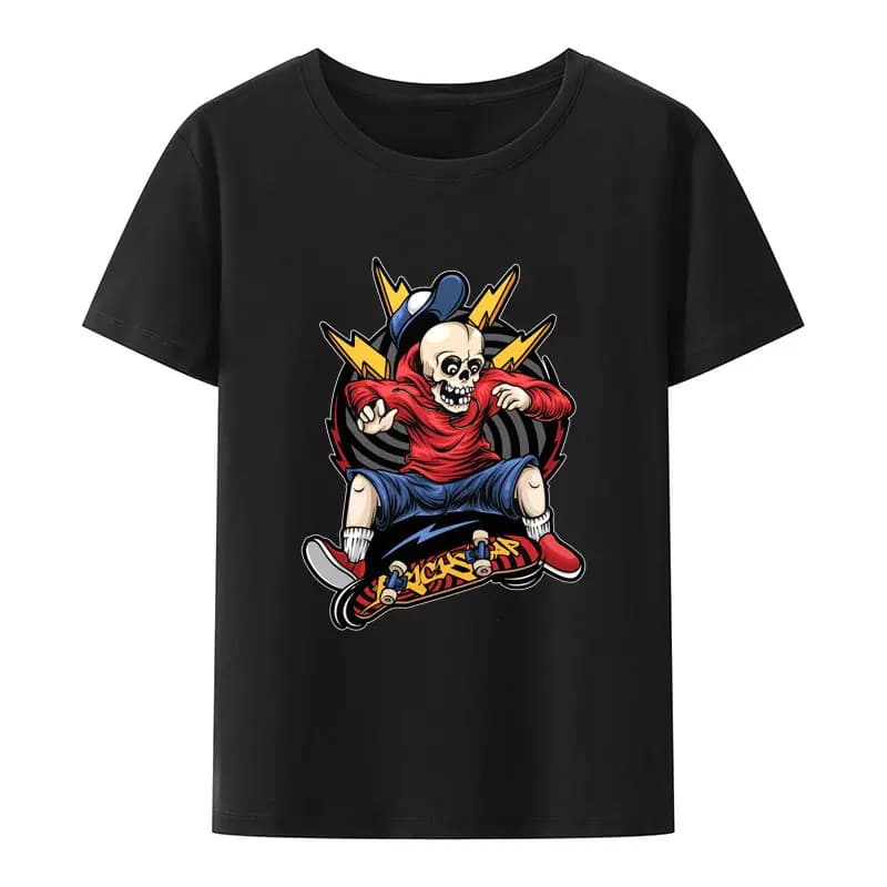 Drôle skateboard crâne imprimé t-shirt garçon motif bande dessinée personnage Camisetas Camisa Cool