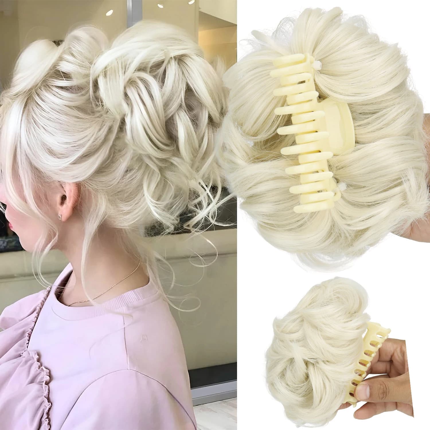 Chignon synthétique bouclé avec pince à cheveux, blond, gris, noir, marron, accessoires pour chignon