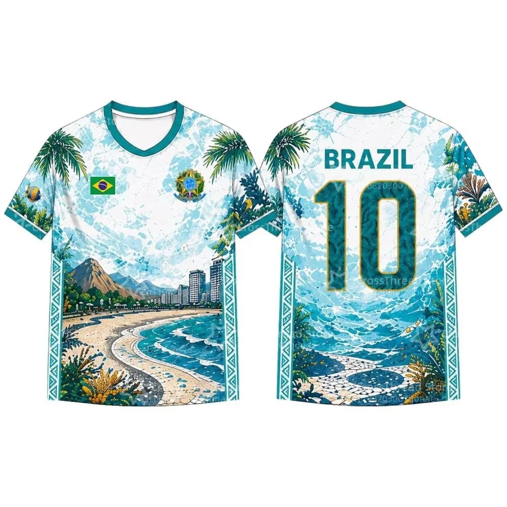 Maillot de football imprimé drapeau brésilien pour hommes et femmes, motif graphique Jésus, impressi