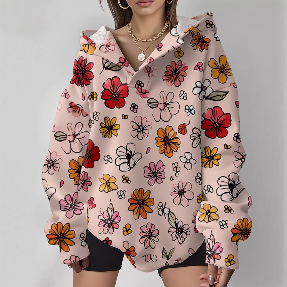 Y2K – sweat à capuche à fleurs roses pour femme, surdimensionné, Harajuku, Streetwear, doux, esthéti