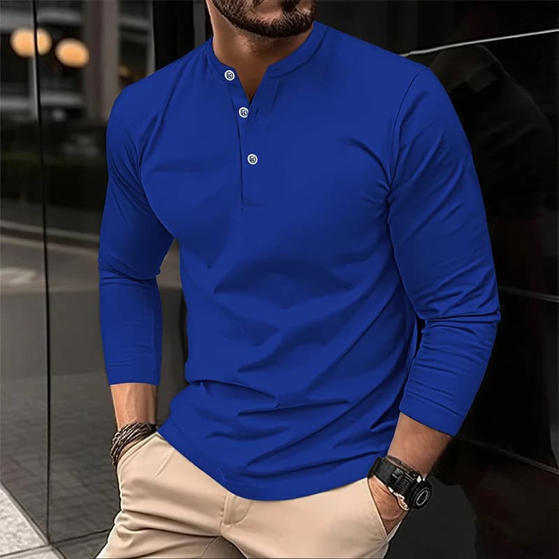 2025 hommes d'été à manches longues Henry Polo décontracté respirant confortable Polo solide haute q