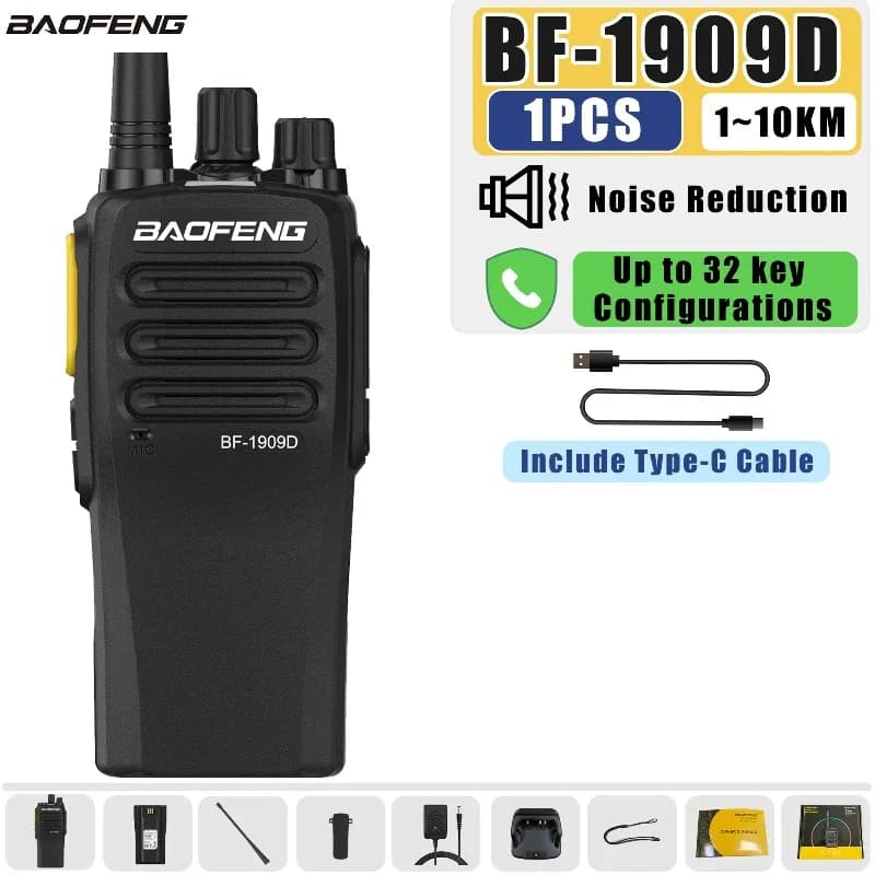 Radio bidirectionnelle Baofeng BF-1909D 12W 4800mAh avec réduction intelligente du bruit, UHF, crypt