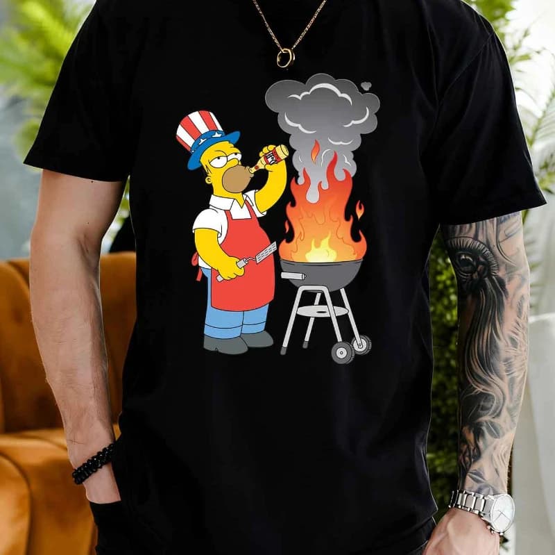 T-shirt décontracté à manches courtes pour homme, été, tailles S-5XL. Motif imprimé barbecue de la f