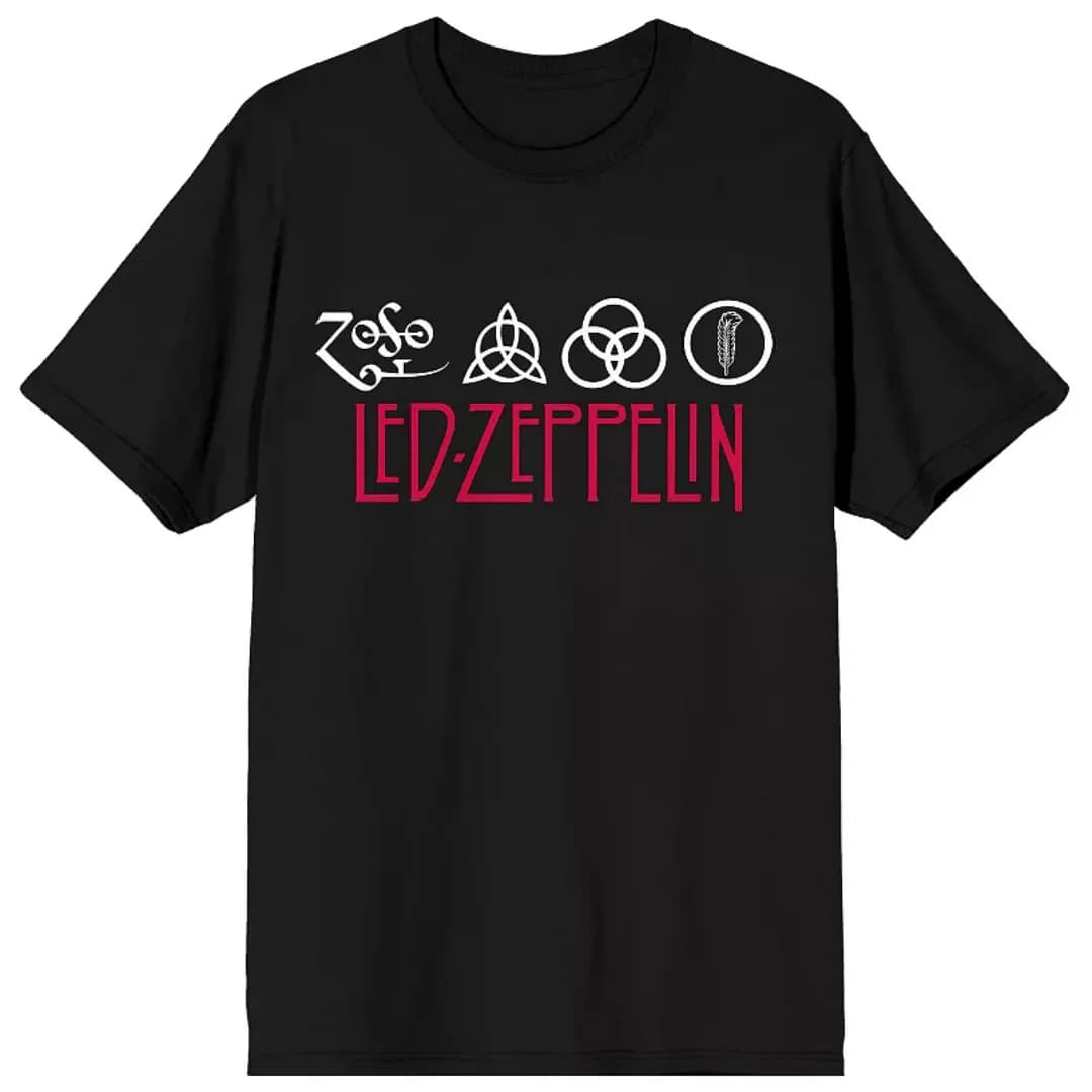 T-shirt graphique noir Led Zeppelin Icon pour hommes, T-shirt rétro Rock, T-shirt d'été en pur coton
