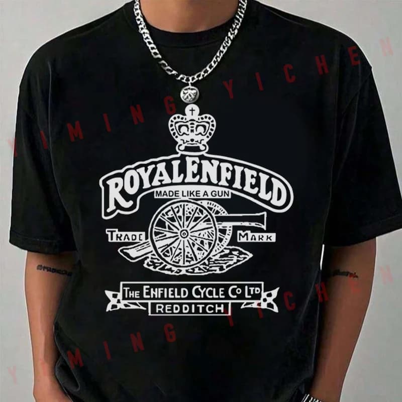 T-shirt unisexe rétro vintage classique Royal Enfield avec logo pistolet, haut décontracté à manches