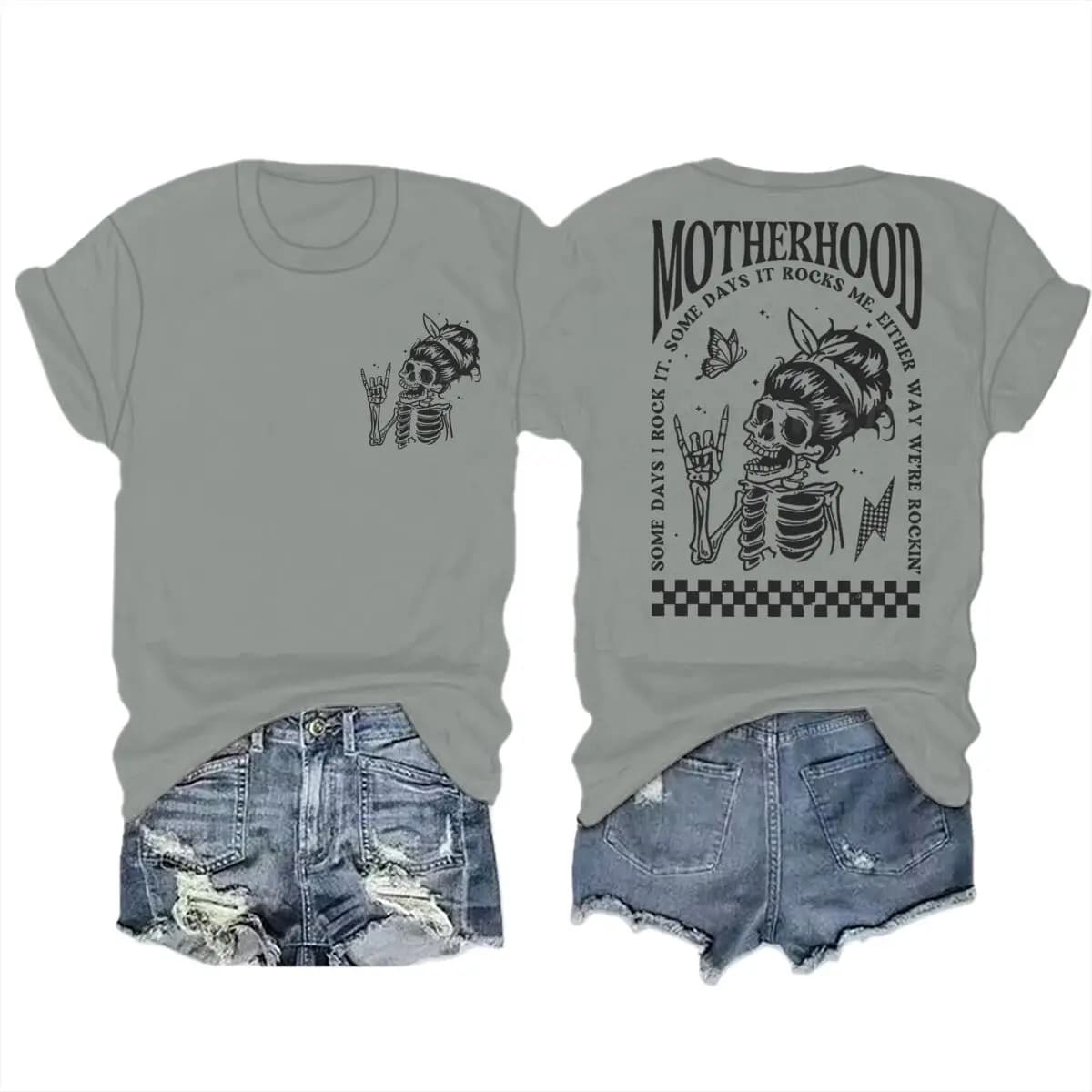 T-shirts de maternité vintage Skeleton Rock Mama Life Streetwear décontractés à manches courtes pour
